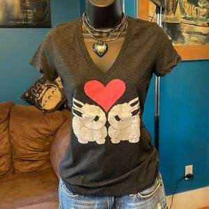 2 Bunnies In Love V-Neck Tee - Small